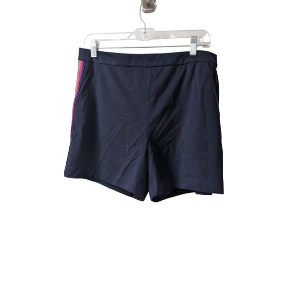 New Trina Turk Large Emmy Elastic Waist Activewear Shorts Navy Blue Side Striped
